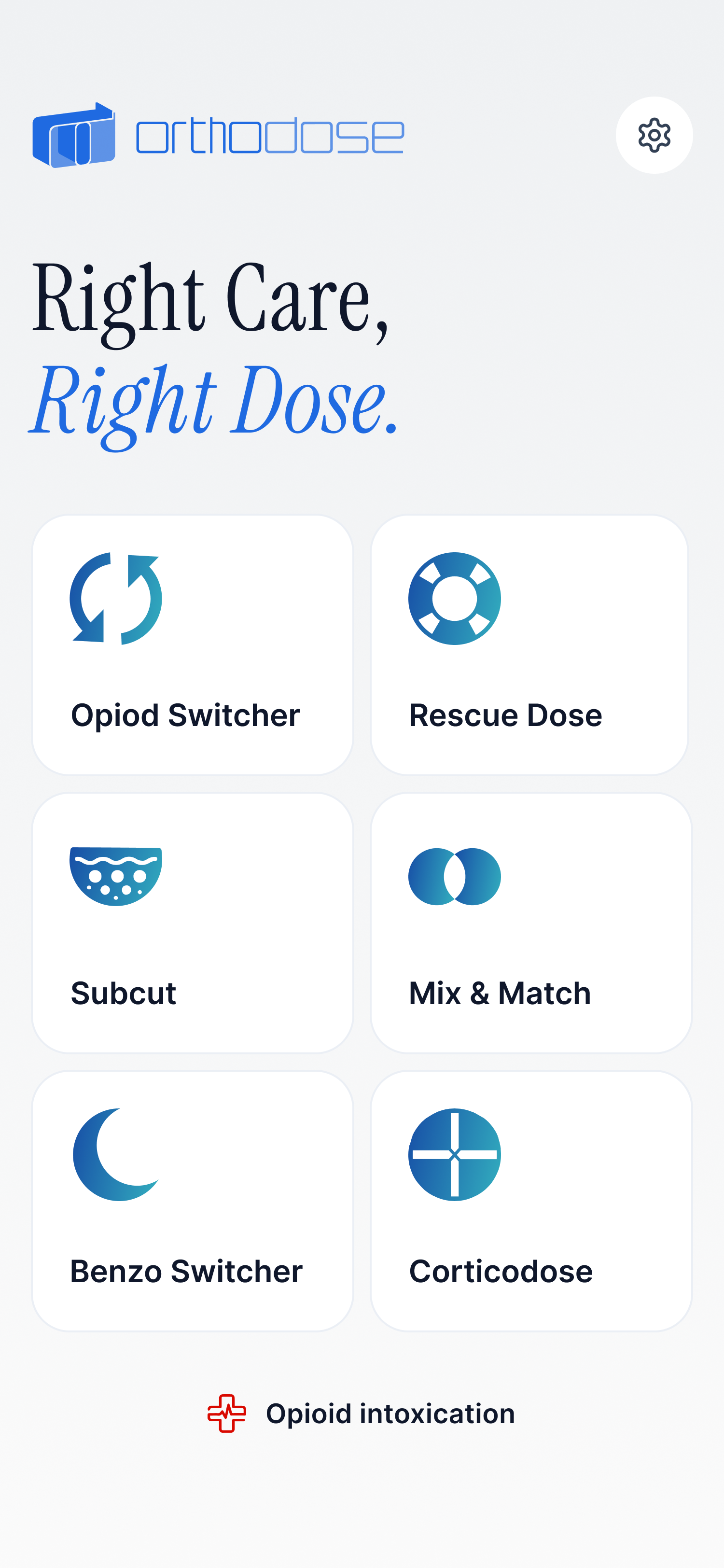 Orthodose app home screen showing the six tools